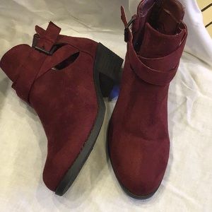 Size 8 Lady Phat dark cranberry booties See photos, zipper in back 2” heel
